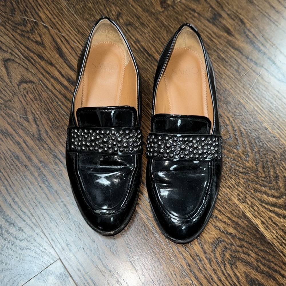 SARTO by Franco Sarto patent black leather loafers with embellishment size 7.5